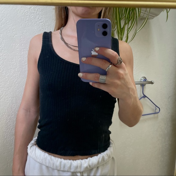 BRANDY MELVILLE BLACK RIBBED TANK TOP - Picture 2 of 2